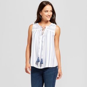 Women's Lace-Up Striped Tank - Knox Rose Blue